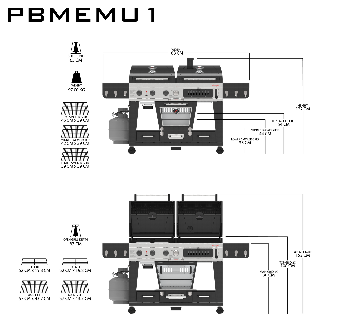 Premium Pit Boss Memphis 1.0 Ultimate Combo Räucher Grill Grill mit Abdeckung + Regulator