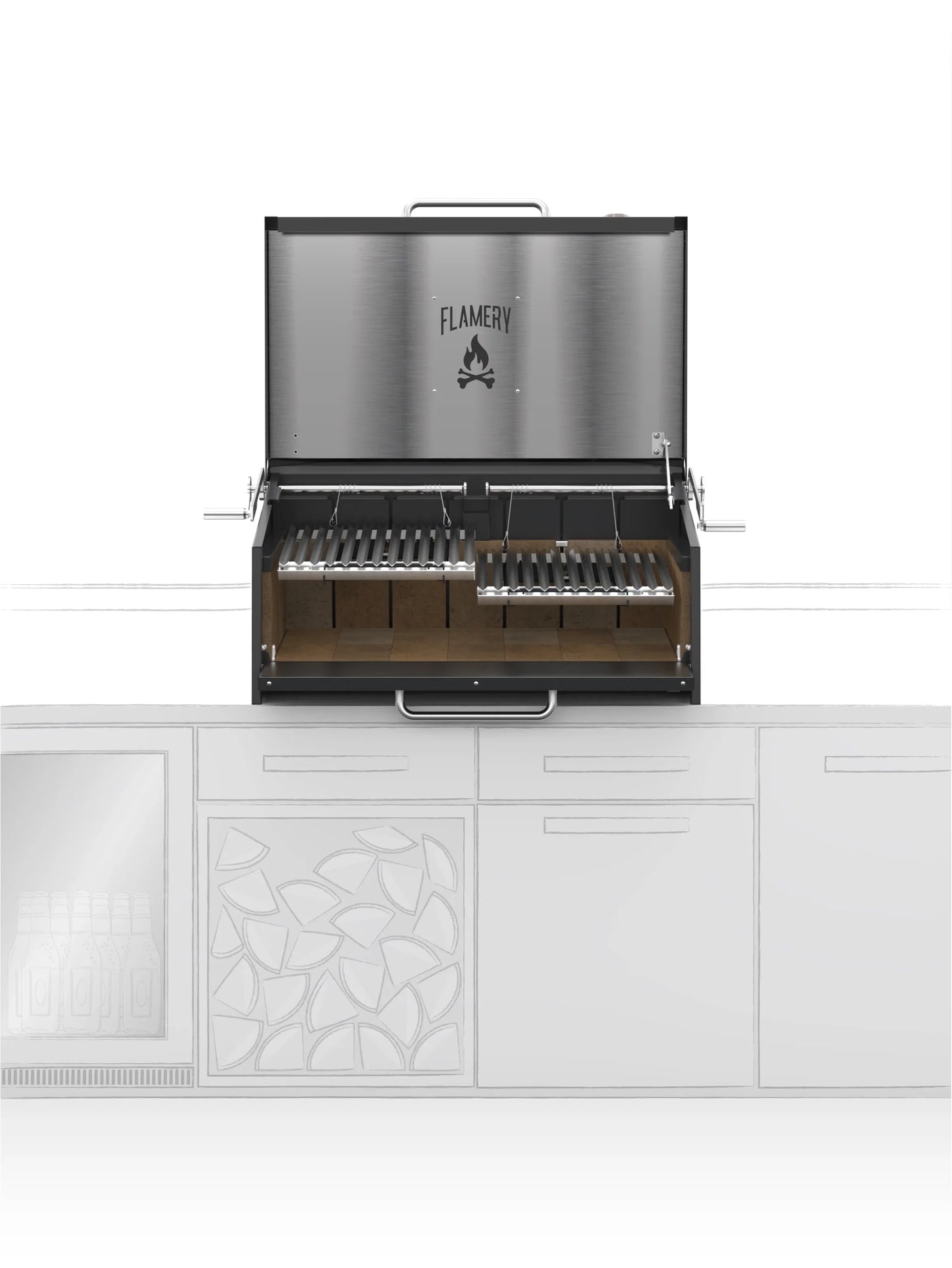 Premium Flamery Klein Asado Grill mit 50/50 Split Grill
