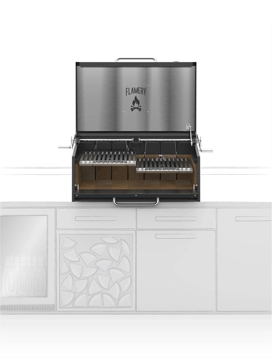 Premium Flamery Klein Asado Grill mit 50/50 Split Grill