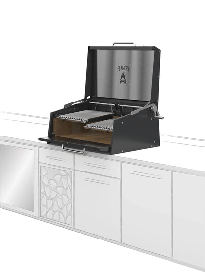 Premium Flamery Klein Asado Grill mit 50/50 Split Grill