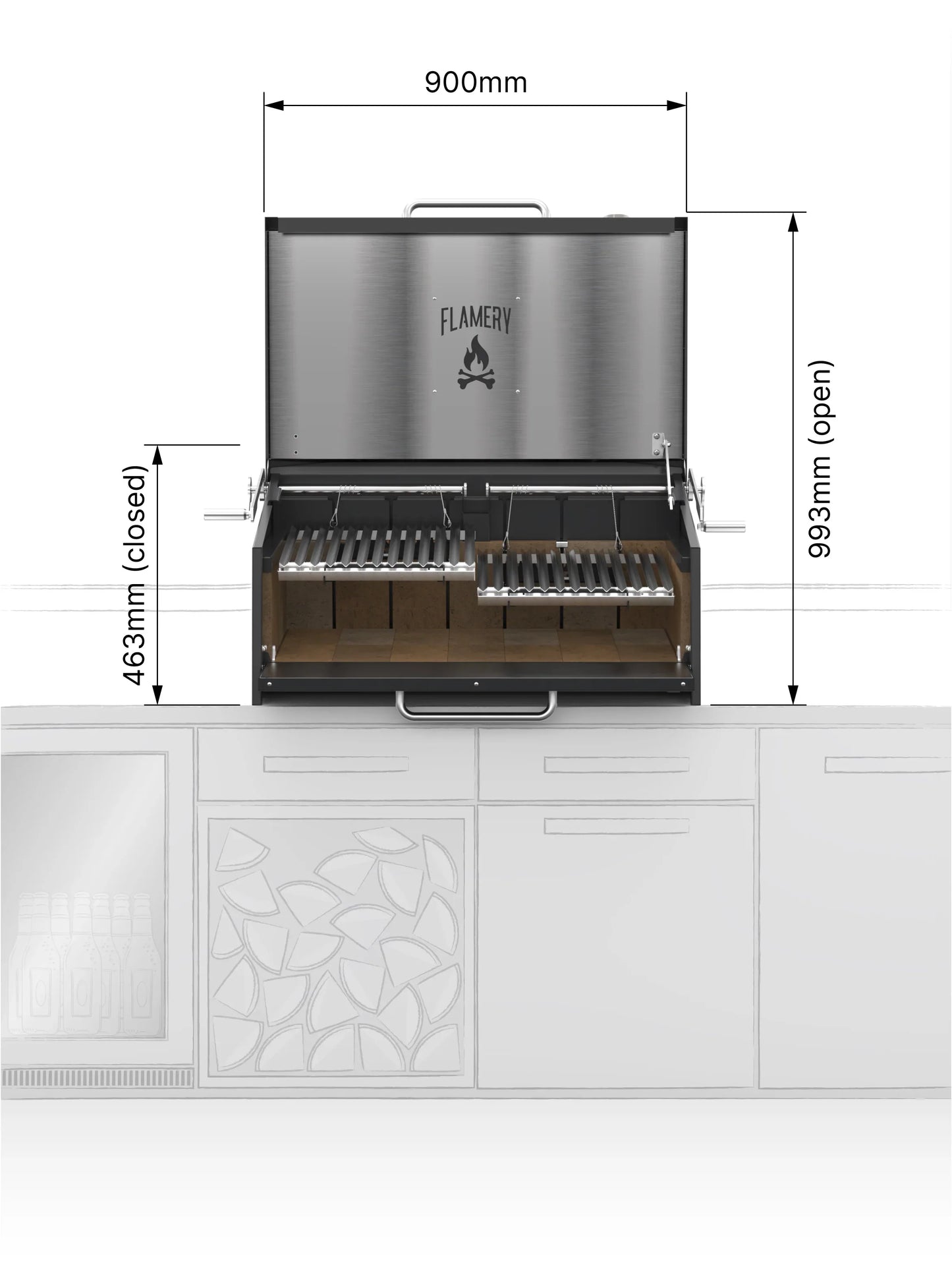 Premium Flamery Klein Asado Grill mit 50/50 Split Grill