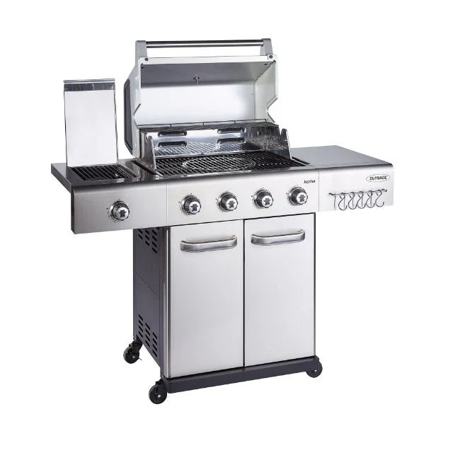 Premium Jupiter 4 Stainless Steel Hybrid Grill mit Abdeckung, Pizza Stone und Grillplatte