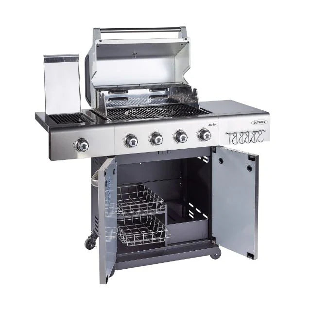 Premium Jupiter 4 Stainless Steel Hybrid Grill mit Abdeckung, Pizza Stone und Grillplatte